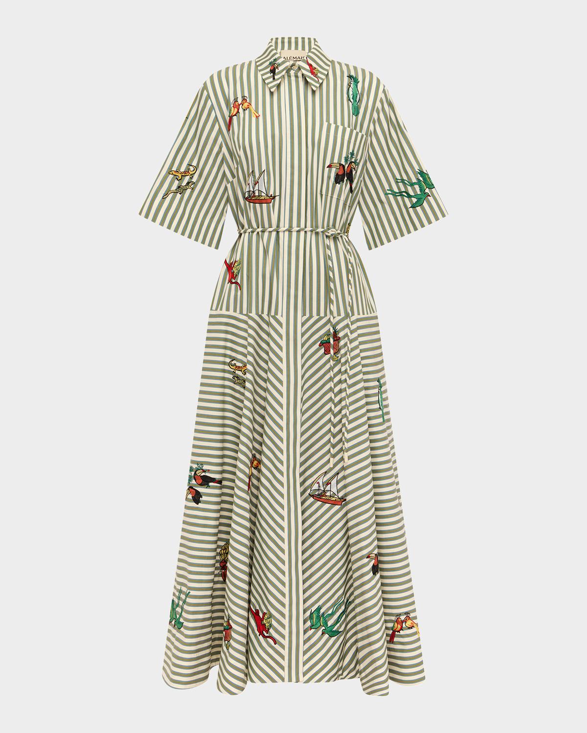 ALÉMAIS Bisou Embroidered Striped Shirtdress