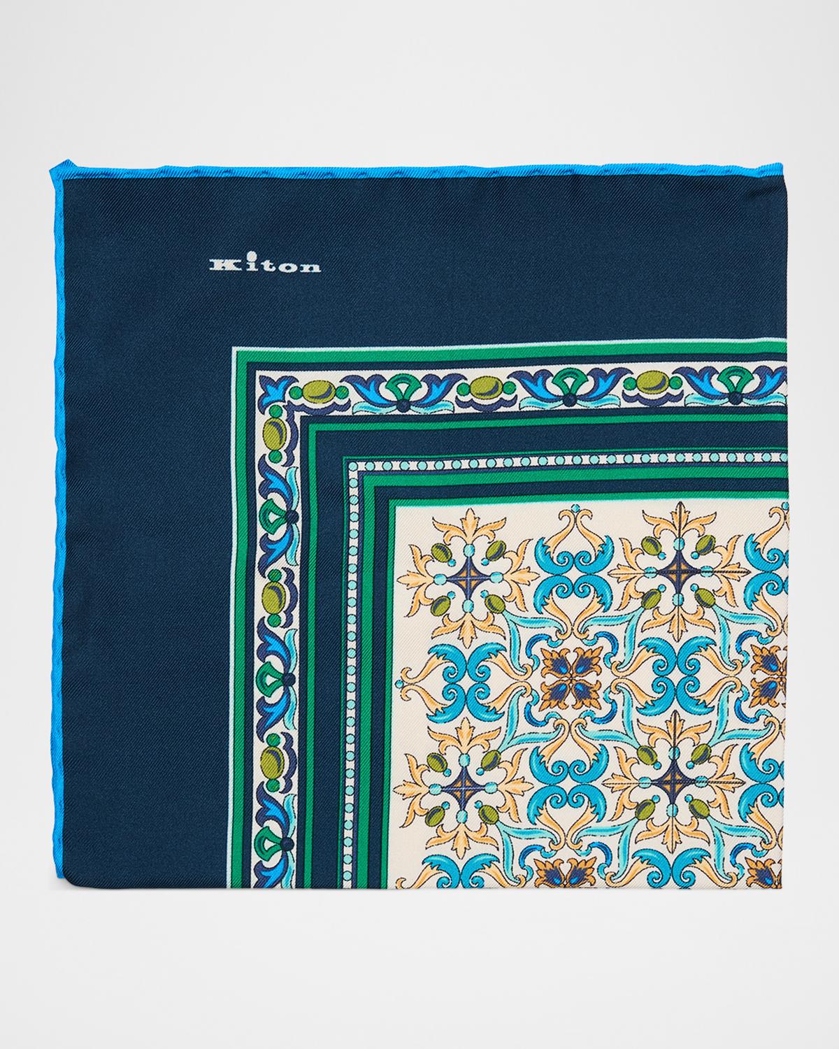 Kiton Men's Printed Silk Pocket Square
