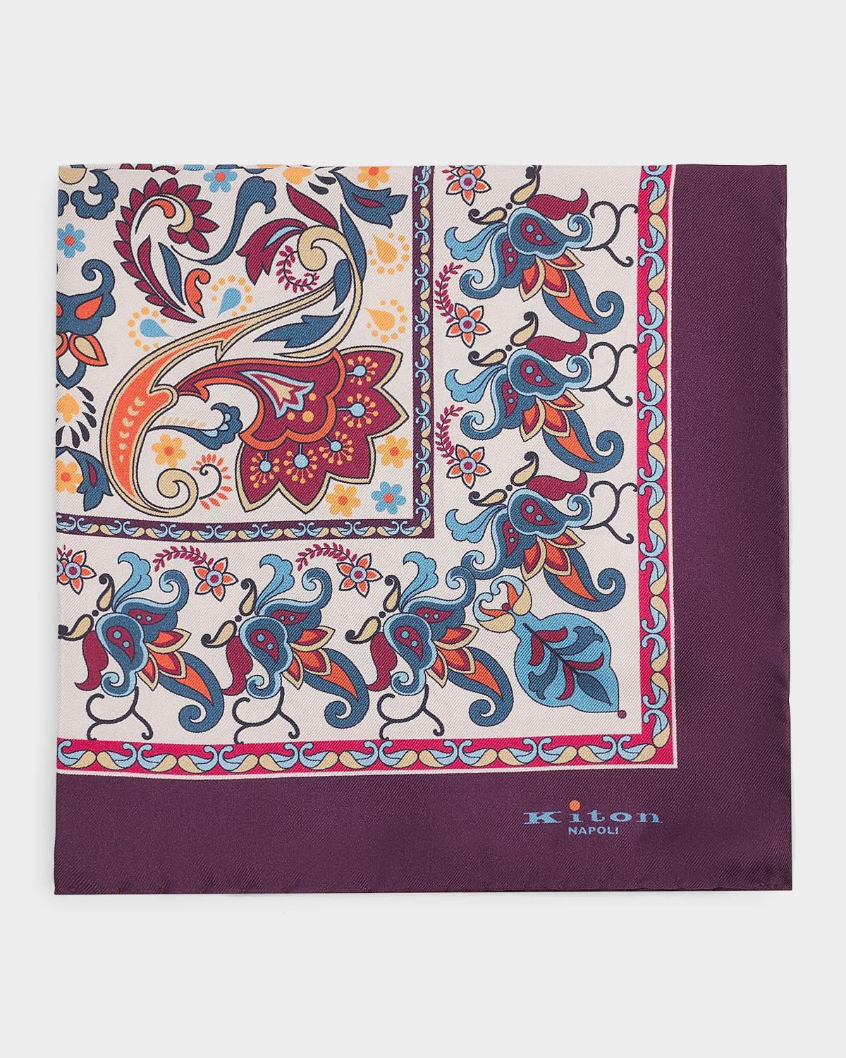 Kiton Men's Silk Multicolor Paisley Pocket Square