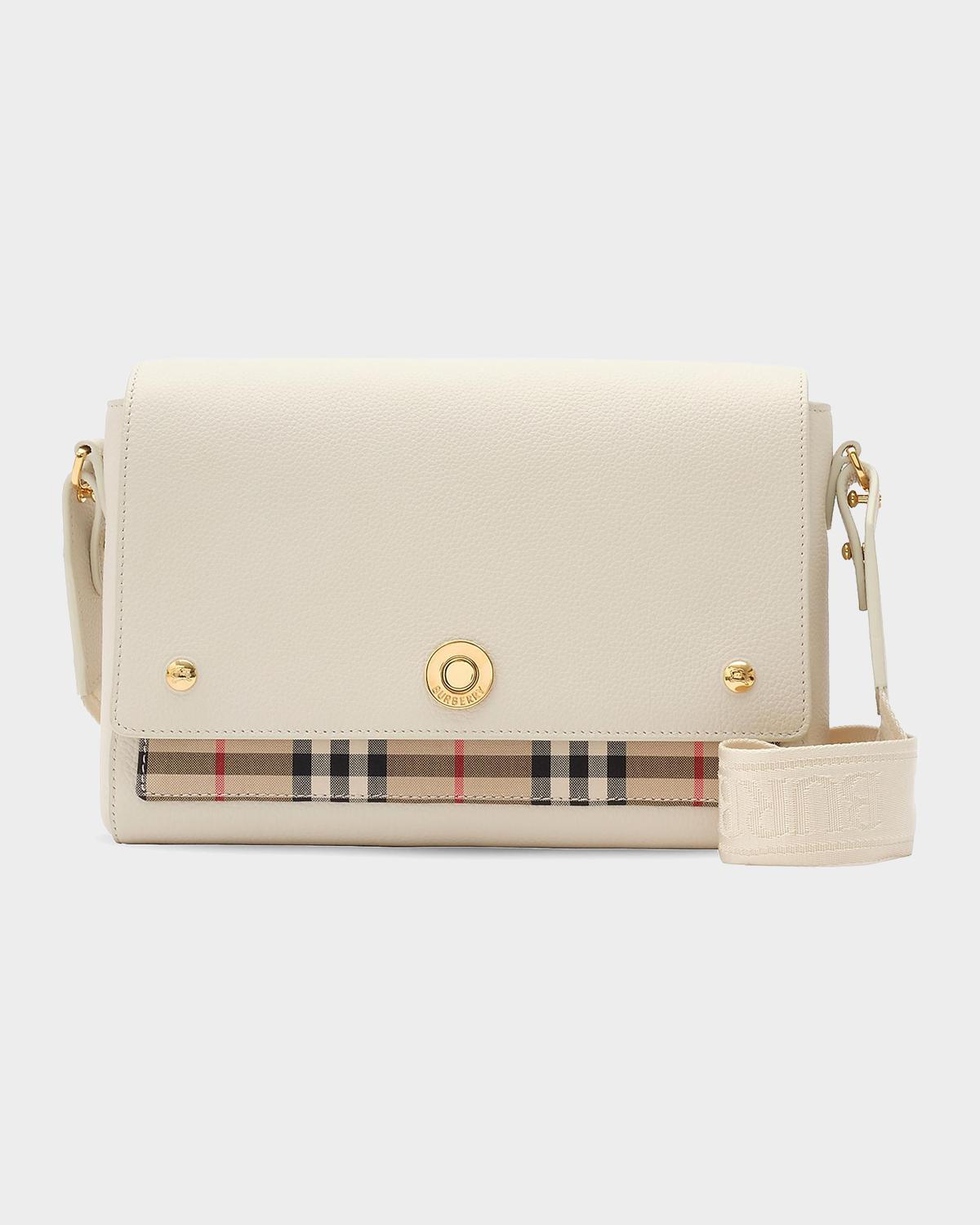 Burberry Note Leather And Check White Crossbody Bag