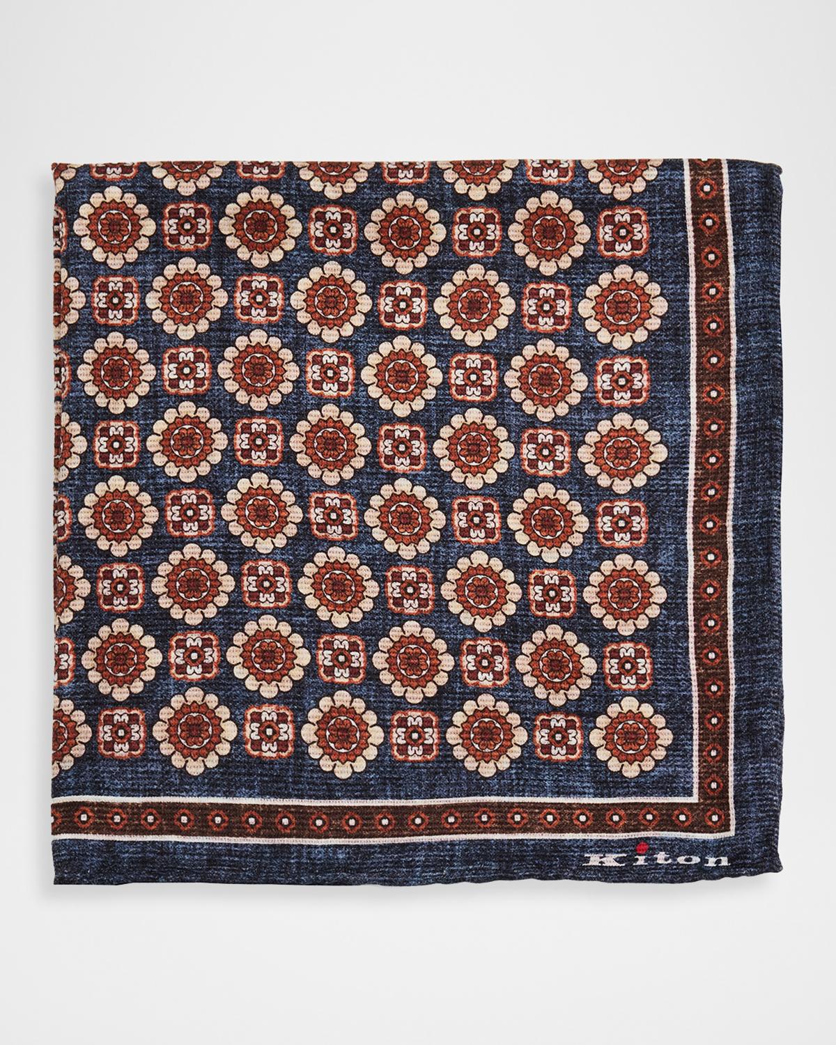 Kiton Men's Reversible Printed Silk Pocket Square