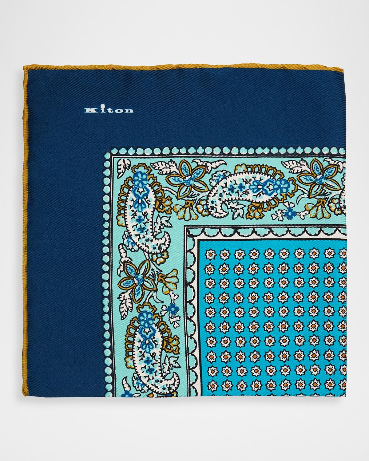 Kiton Men's Micro-Geometric Silk Pocket Square