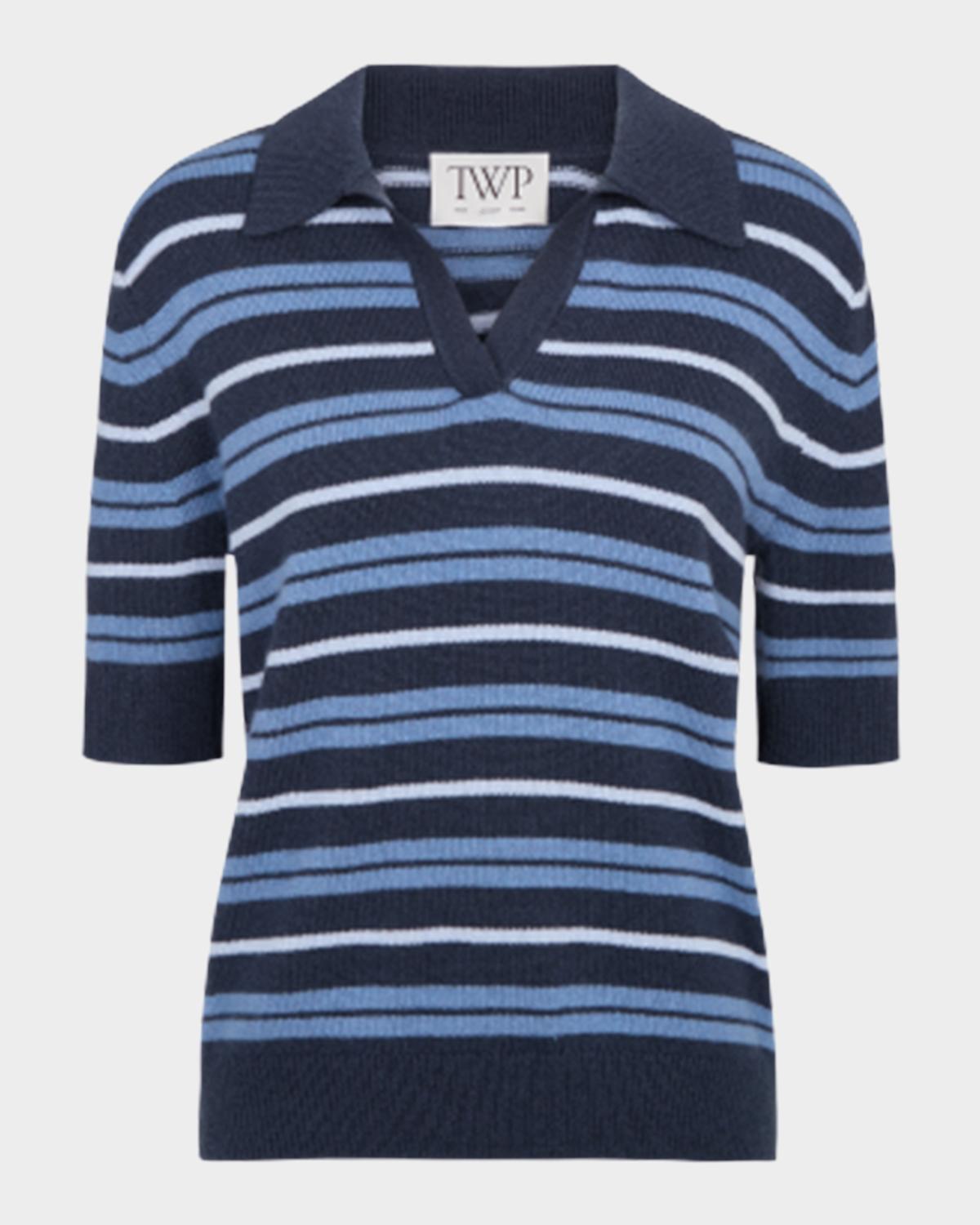 TWP Slightly Oversized Striped Cashmere Polo