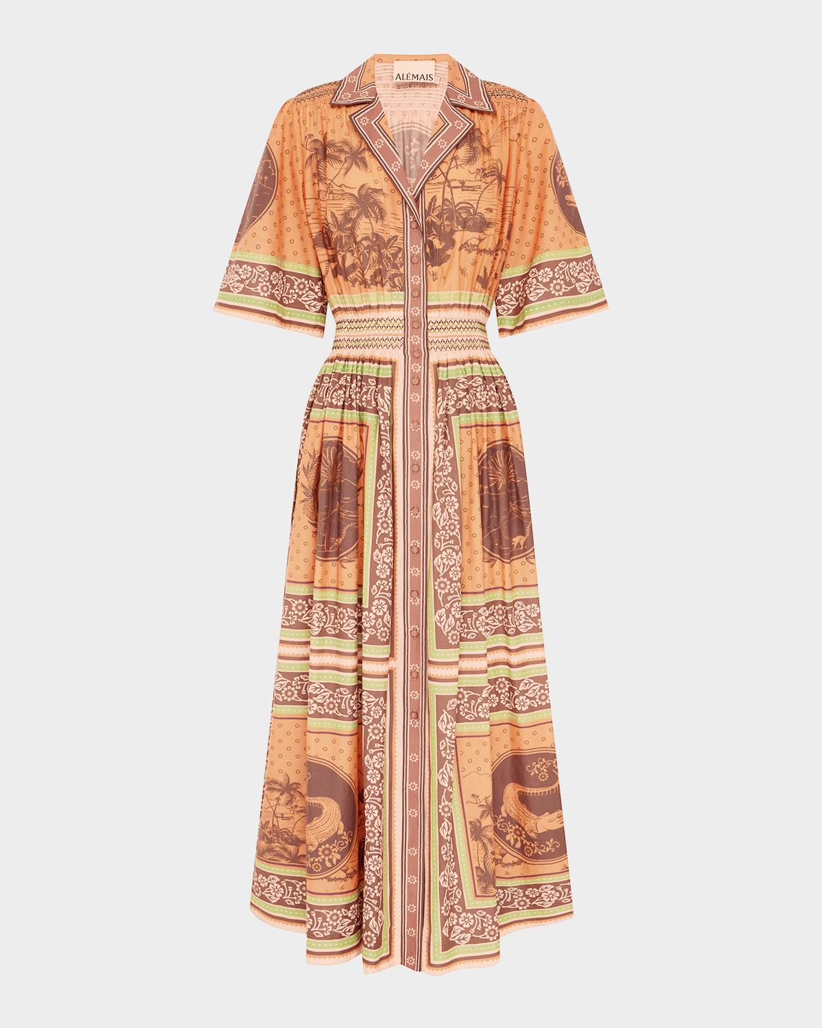 ALÉMAIS Alberta Smocked Maxi Shirtdress