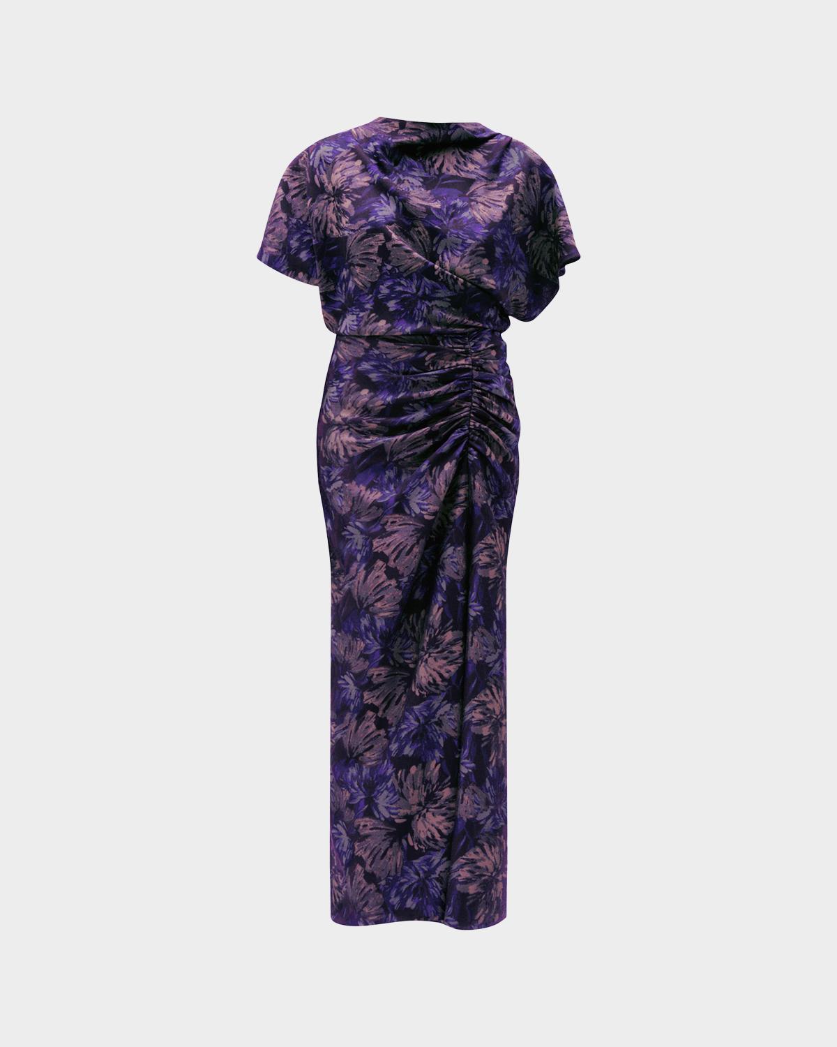 Amsale Ruched Short-Sleeve Column Dress