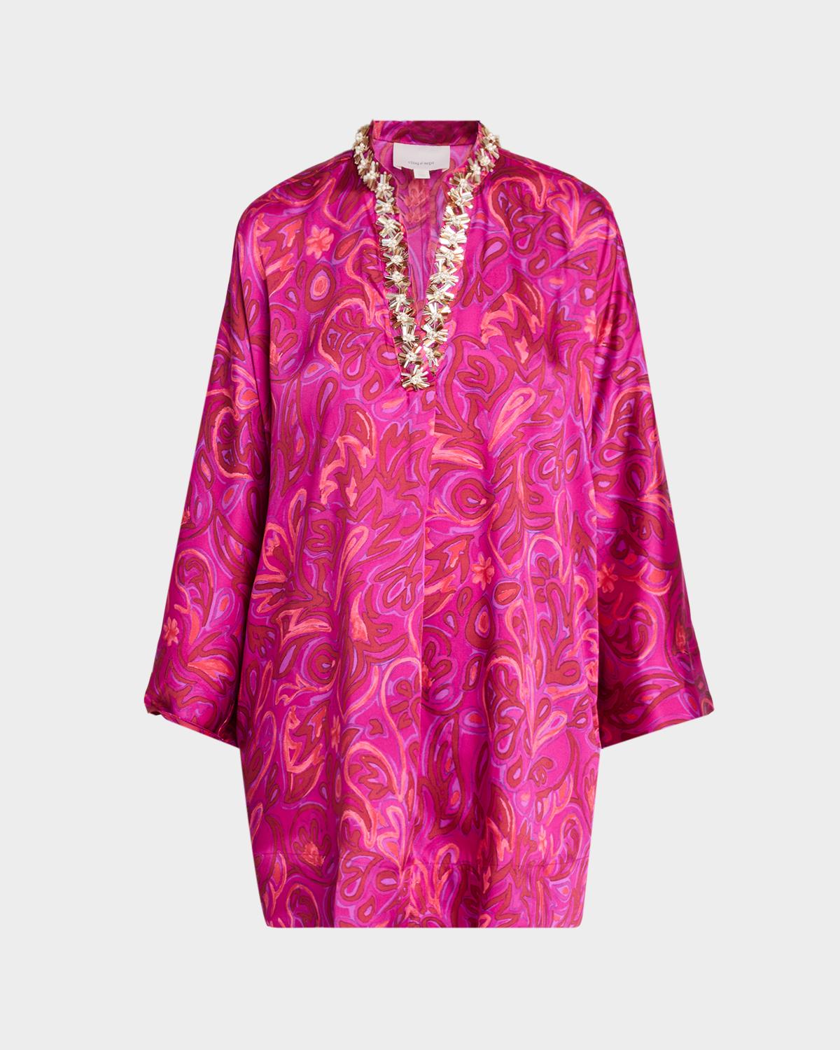 Cinq à Sept Embellished Paisley Bloom Shift Dress