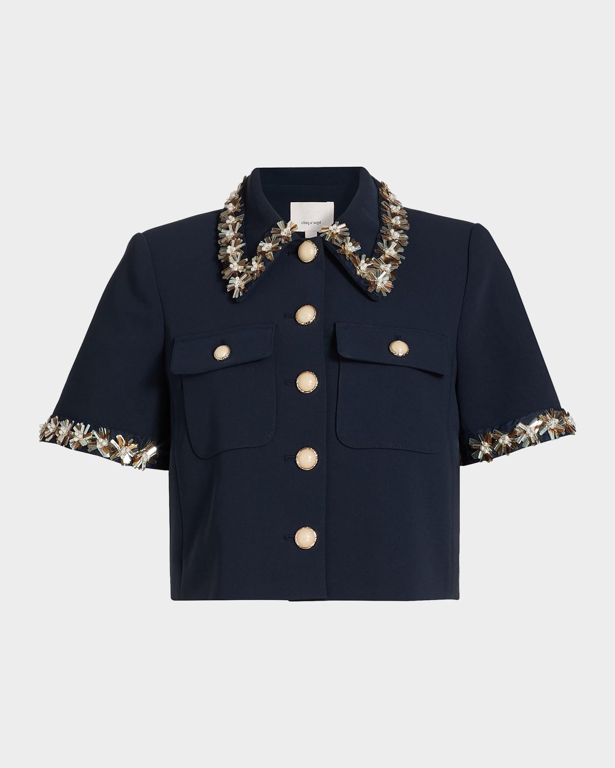Cinq À Sept Aanya Sunflare Embellished Jacket In Navy/champ