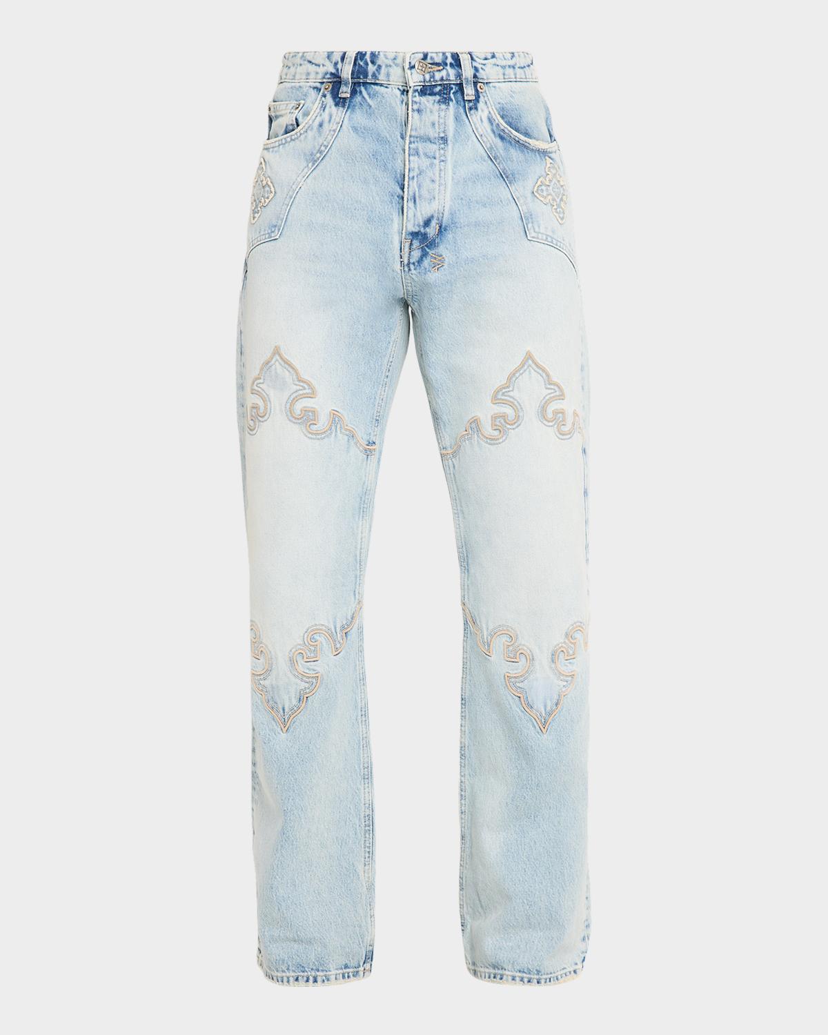 Ksubi Men's Toro Kristal Damask-Embroidered Straight Leg Jeans