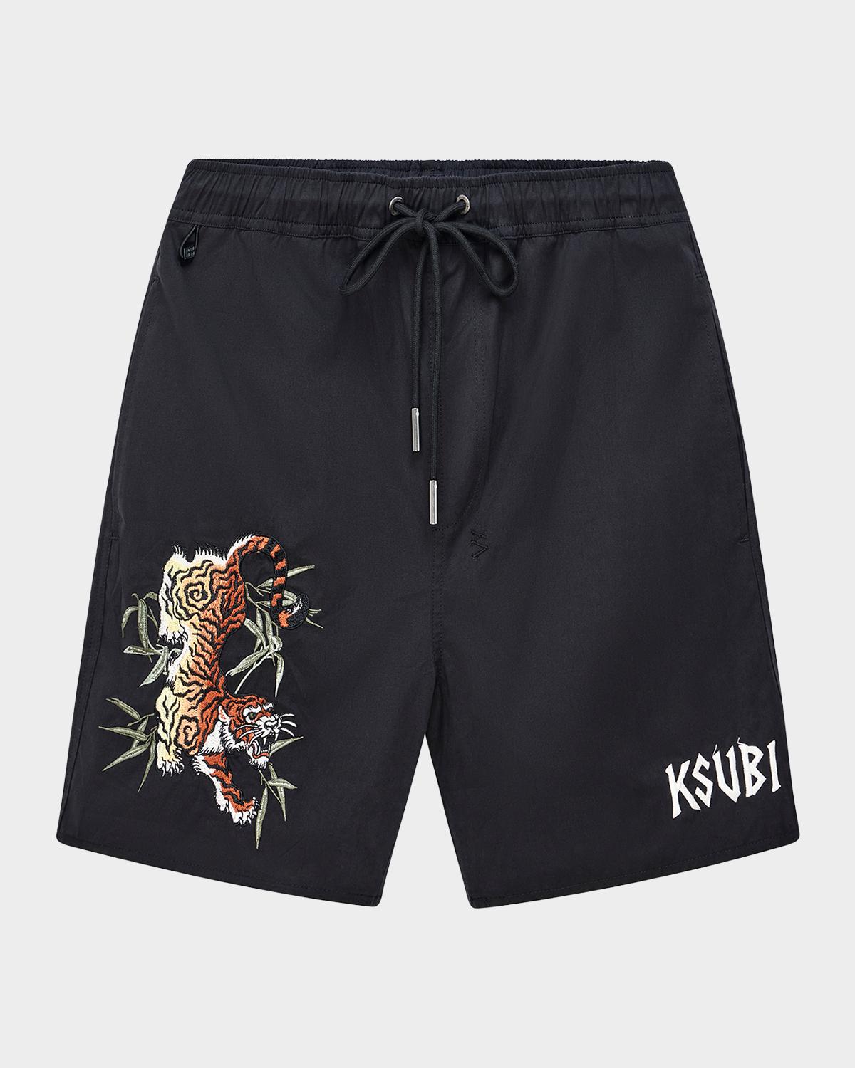 Ksubi Stay Up Embroidered Logo Cotton Fleece Shorts