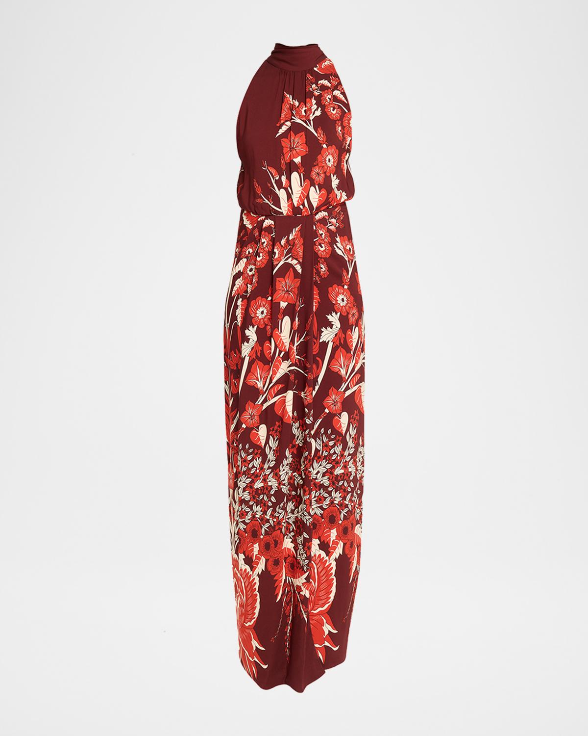 Johanna Ortiz Sacred Currents Floral Crepe Halter Maxi Dress