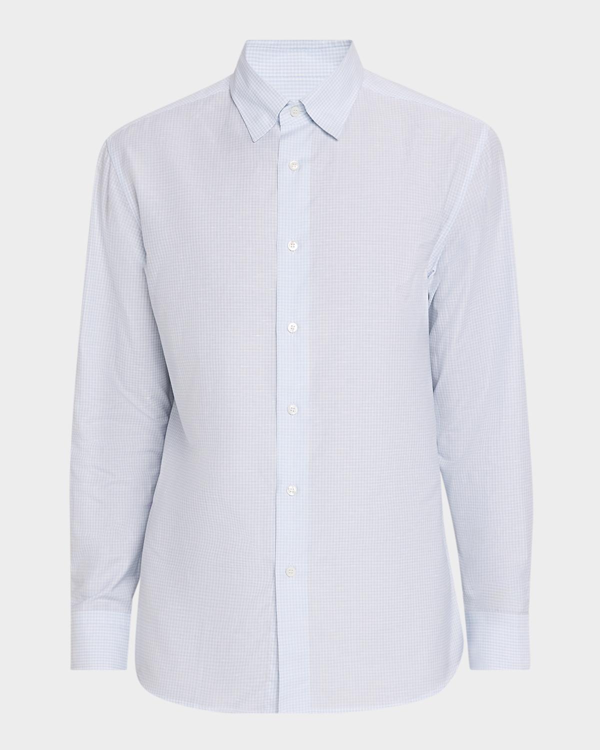 Brioni Men's Cotton and Linen Micro-Check Sport Shirt