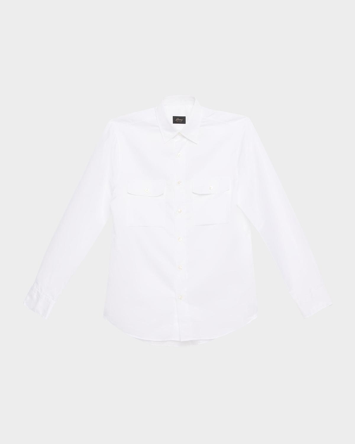 Brioni Men's Cotton and Linen Flap-Pocket Military Shirt