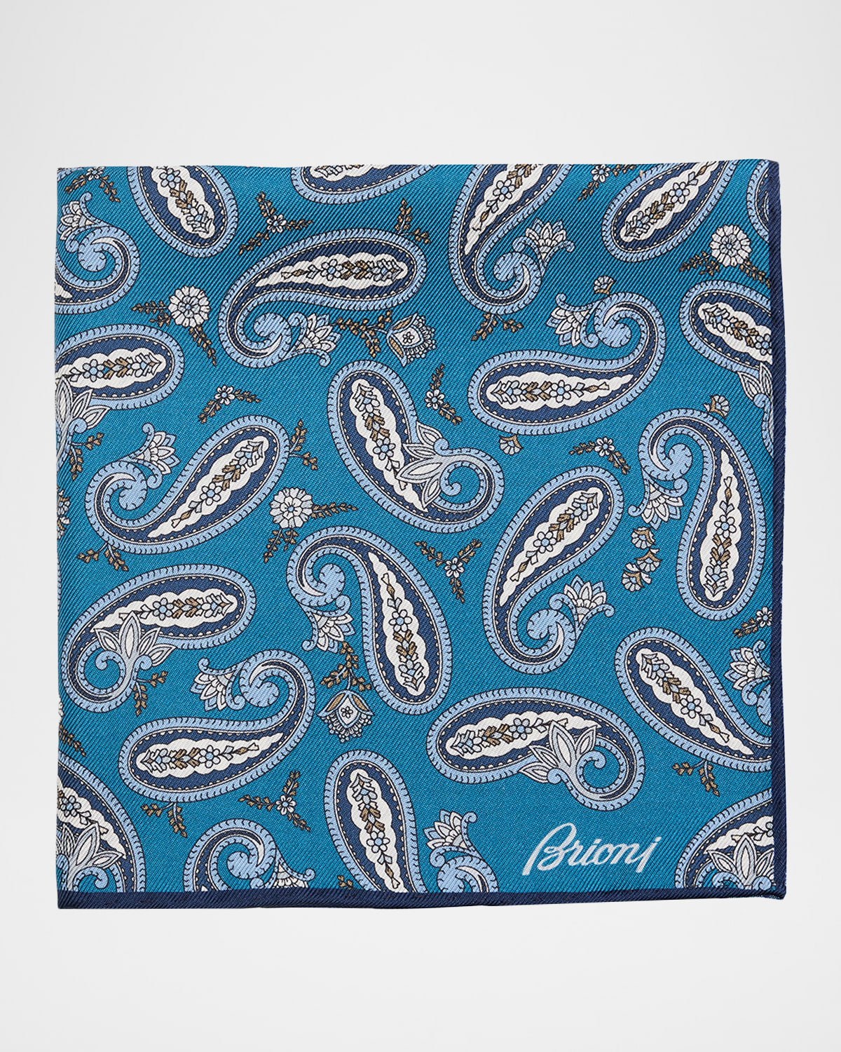 Brioni Men 's Hand-Rolled Paisley Silk Pocket Square