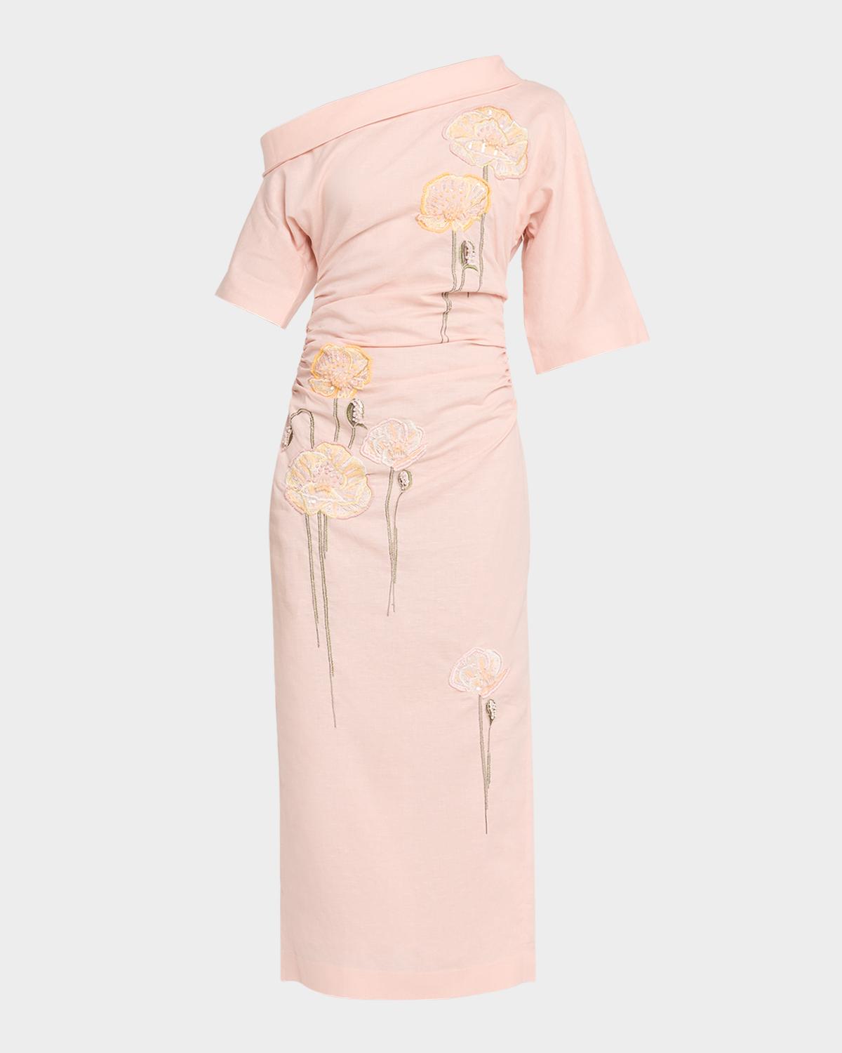 BERNADETTE Bowery Off-The-Shoulder Check Seersucker Asymmetric Dress