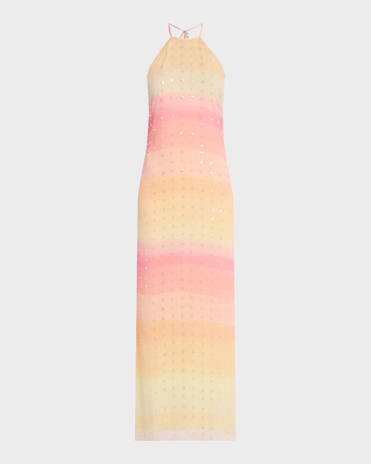 BERNADETTE Francine Embellished Stripe Maxi Halter Dress