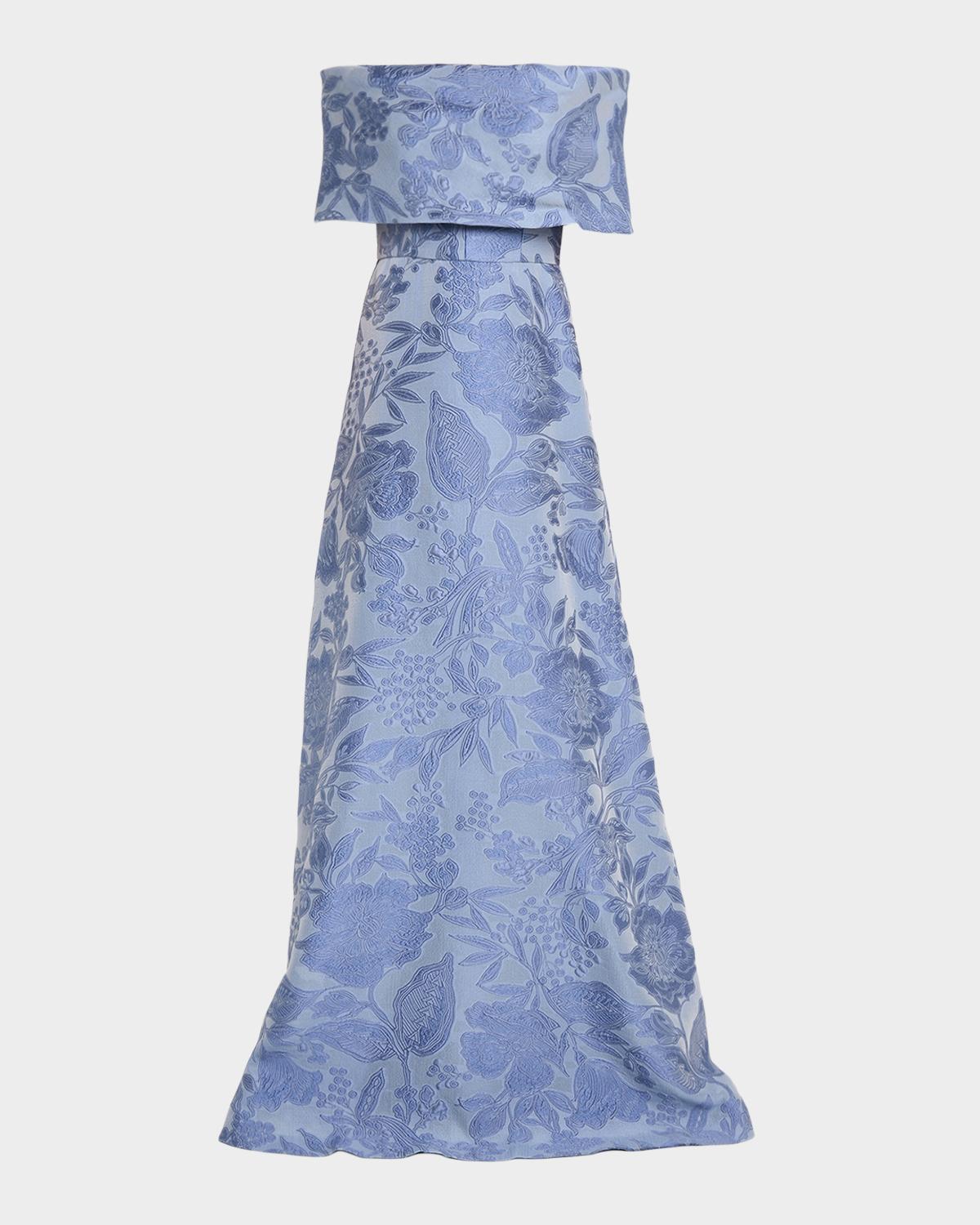 Lela Rose Floral Fil Coupe Off-The-Shoulder Gown
