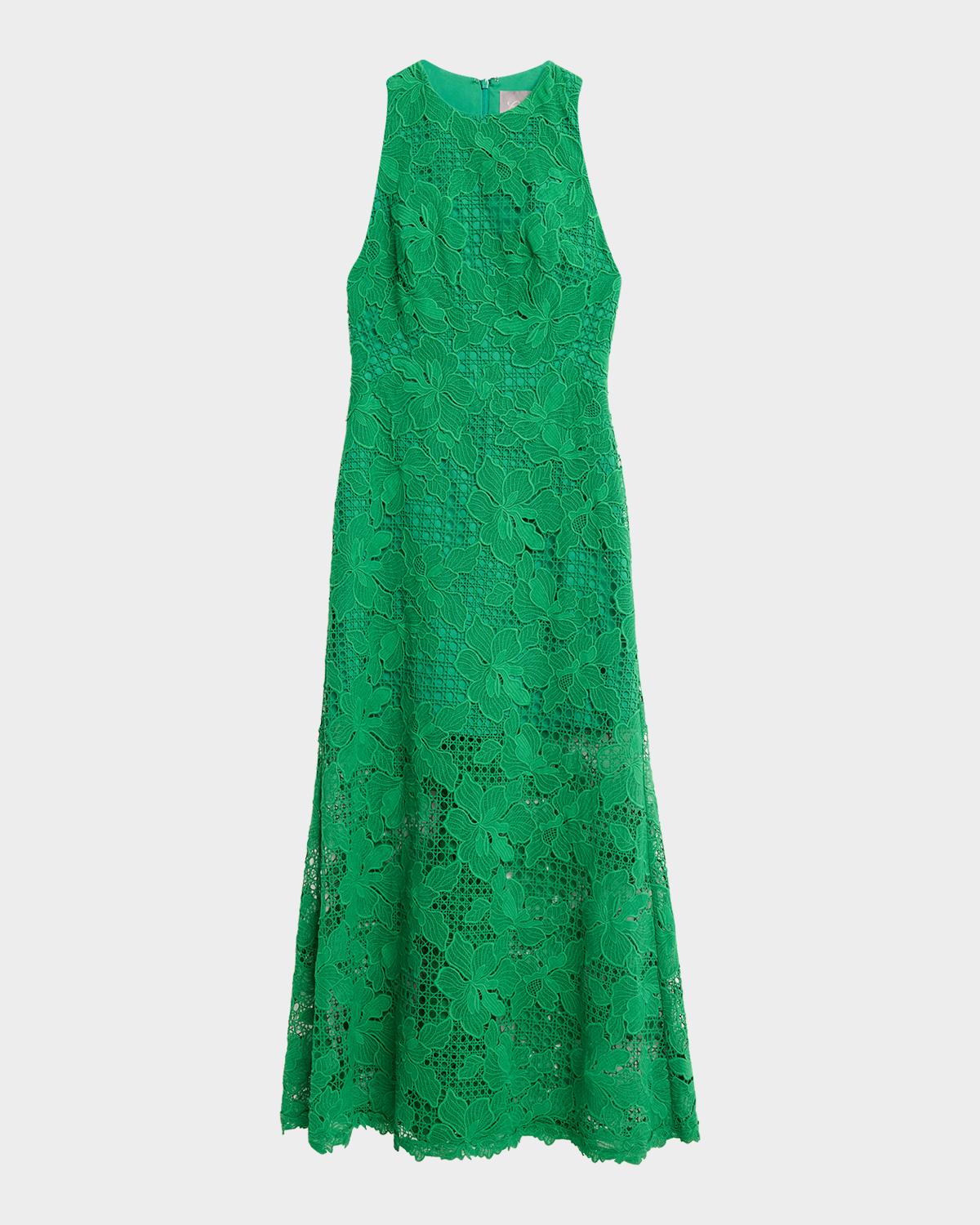 Lela Rose Lattice Floral Guipure Sleeveless Maxi Dress