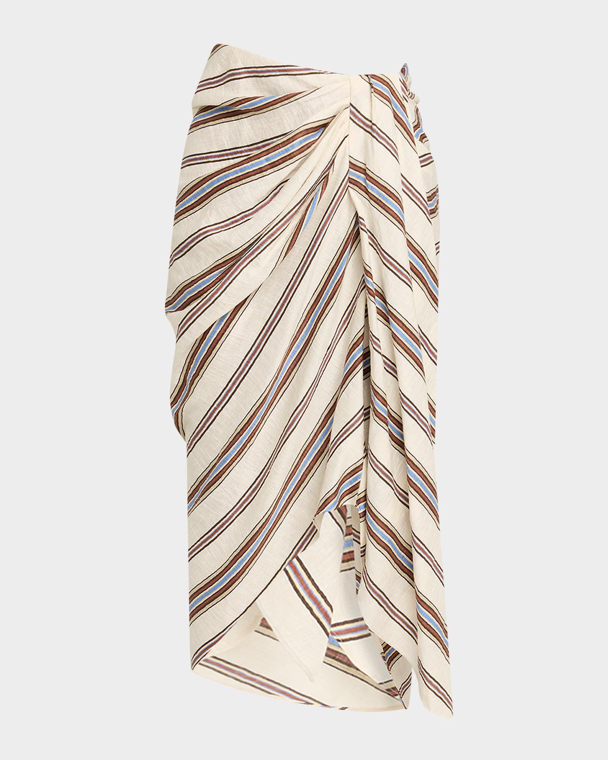 Rhodes Draped Linen Midi Skirt