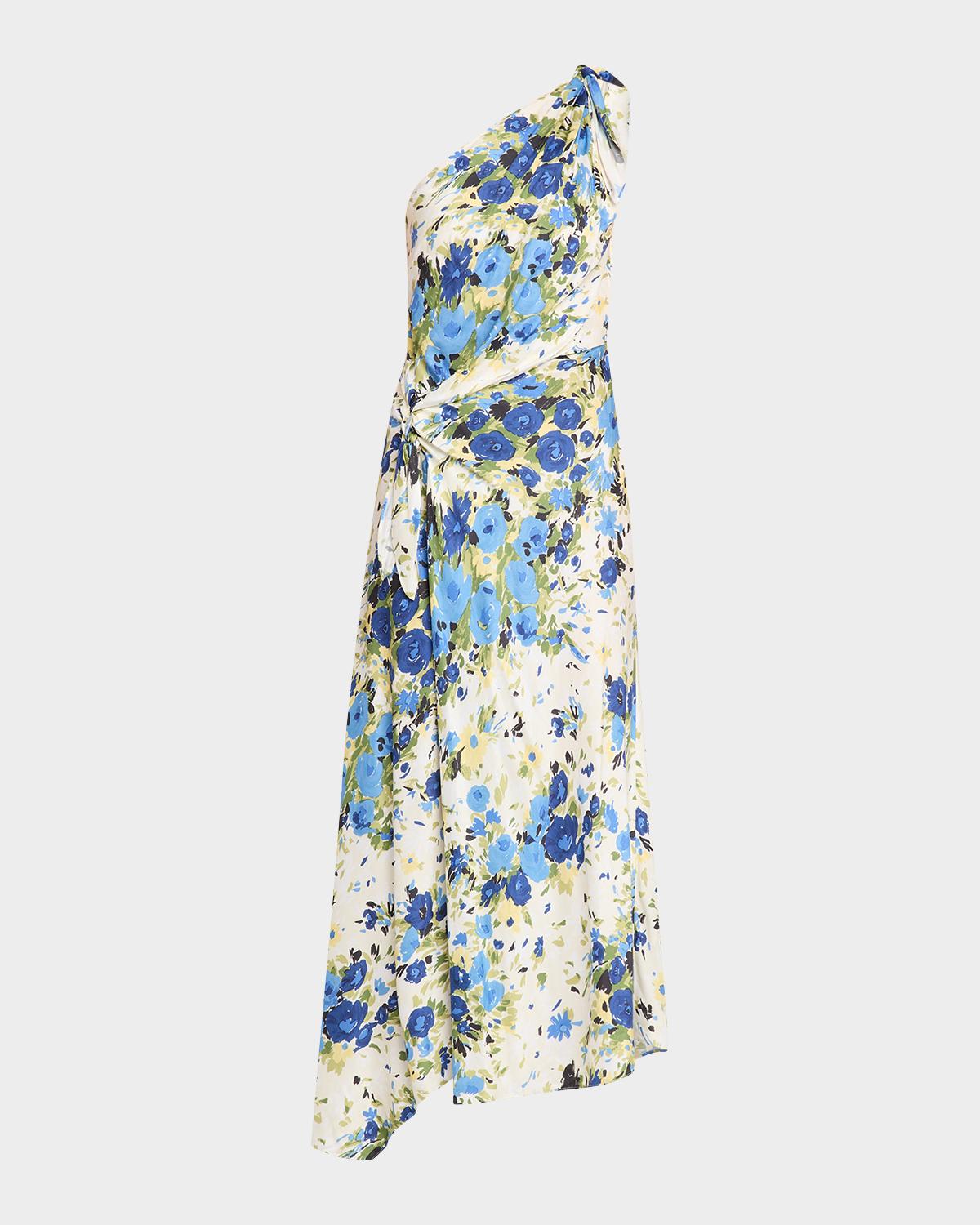 Eliana Floral Satin Draped Dress