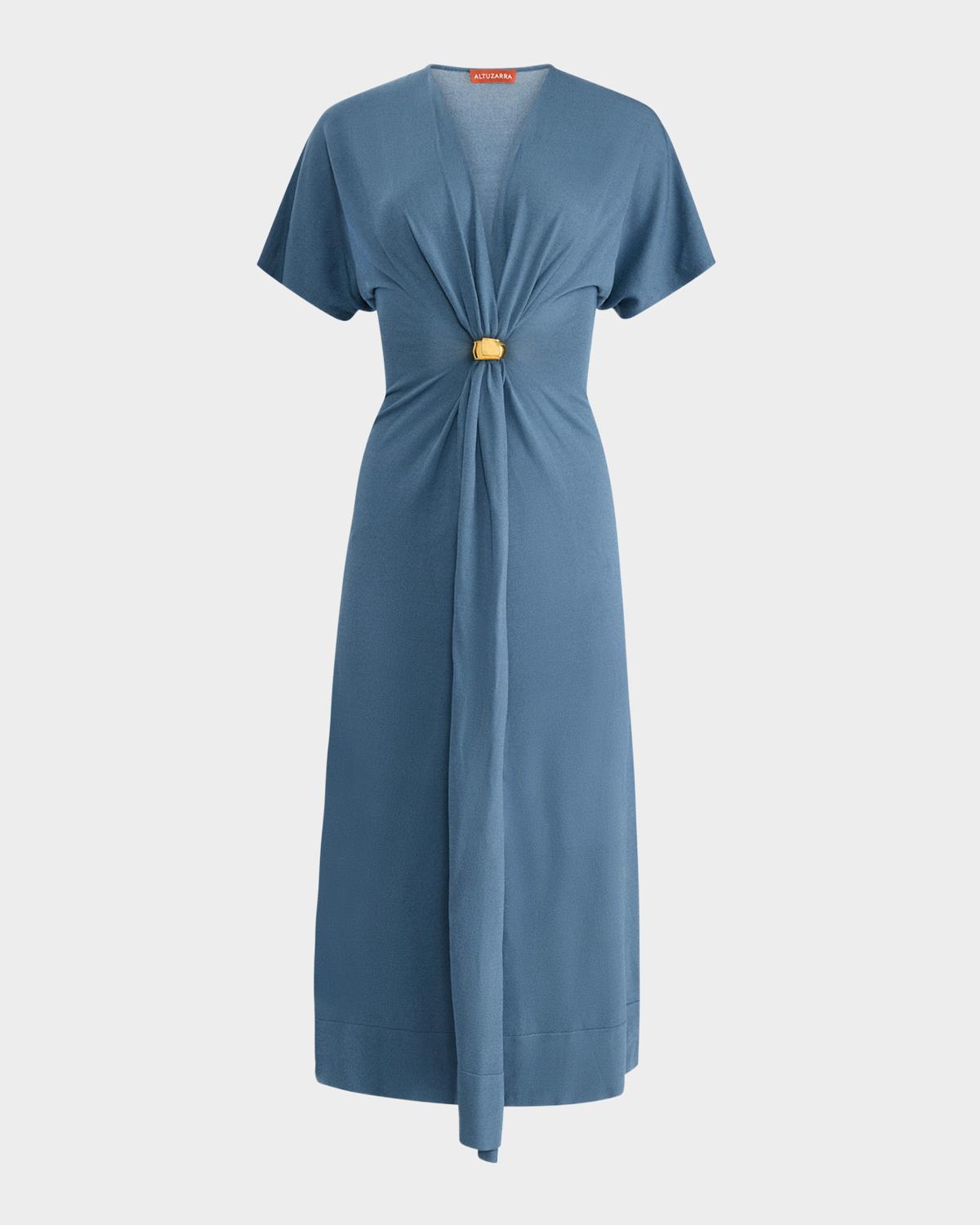 Altuzarra Rene Gathered Ring Short-Sleeve Ankle Dress