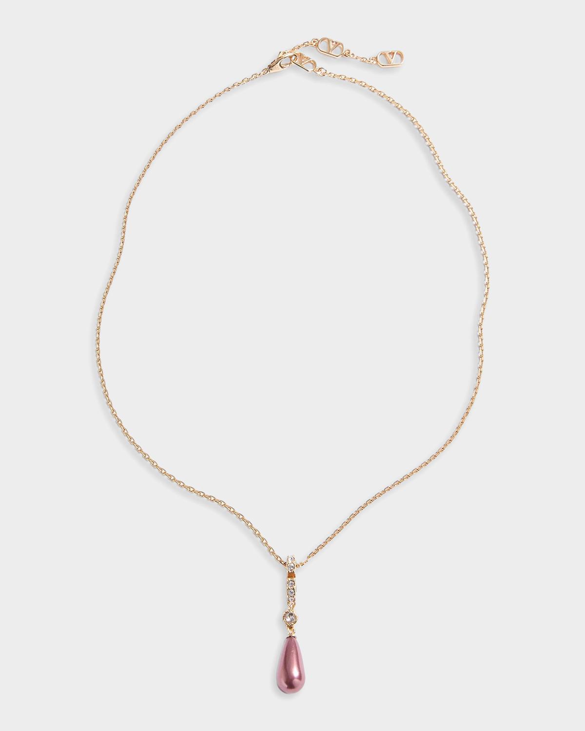 VLogo Signature Necklace in Metal, Swarovski Crystals and Glass Drops