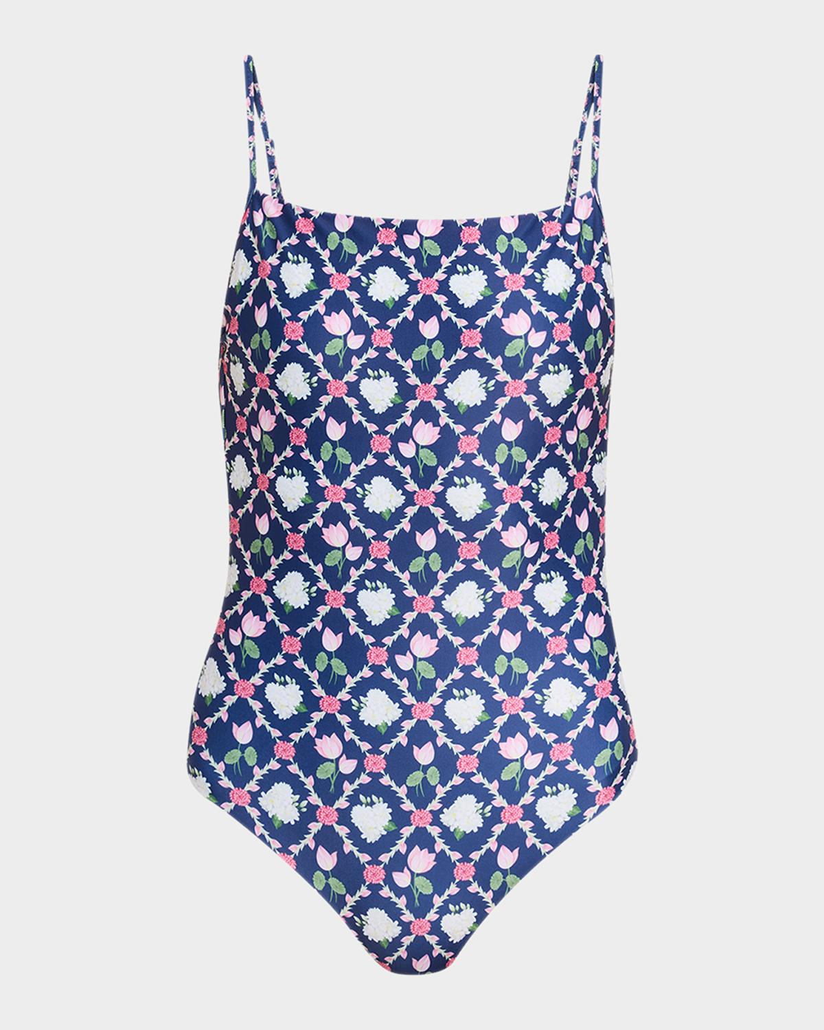 Verandah Floral Square-Neck One-Piece Swimsuit