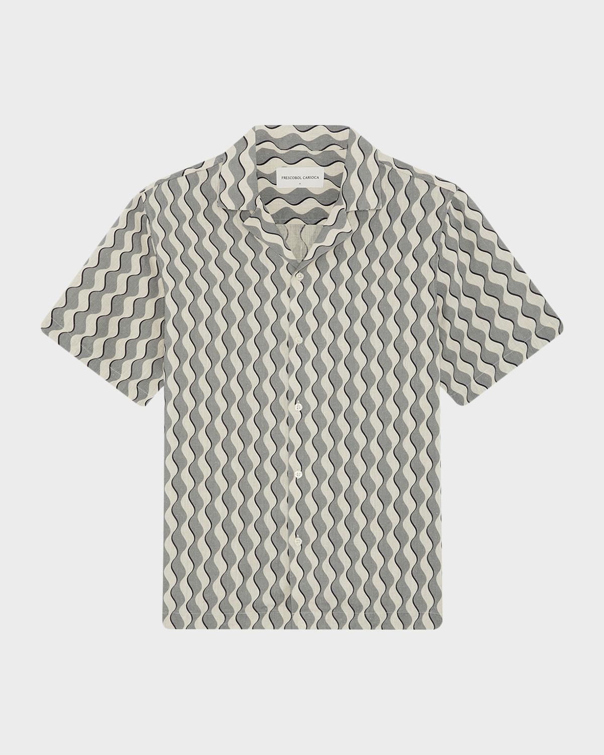 Frescobol Carioca Roberto Geometric Linen Button-Down Shirt