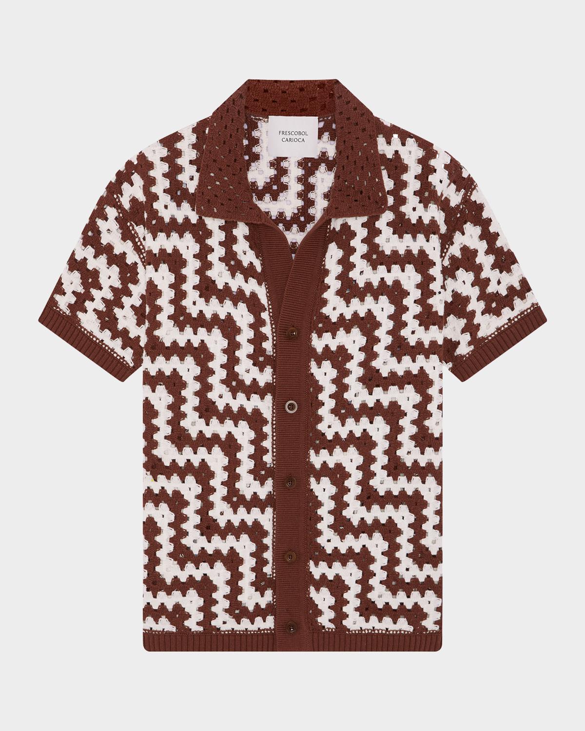 Frescobol Carioca Men's Pinto Cotton Crochet Short-Sleeve Shirt