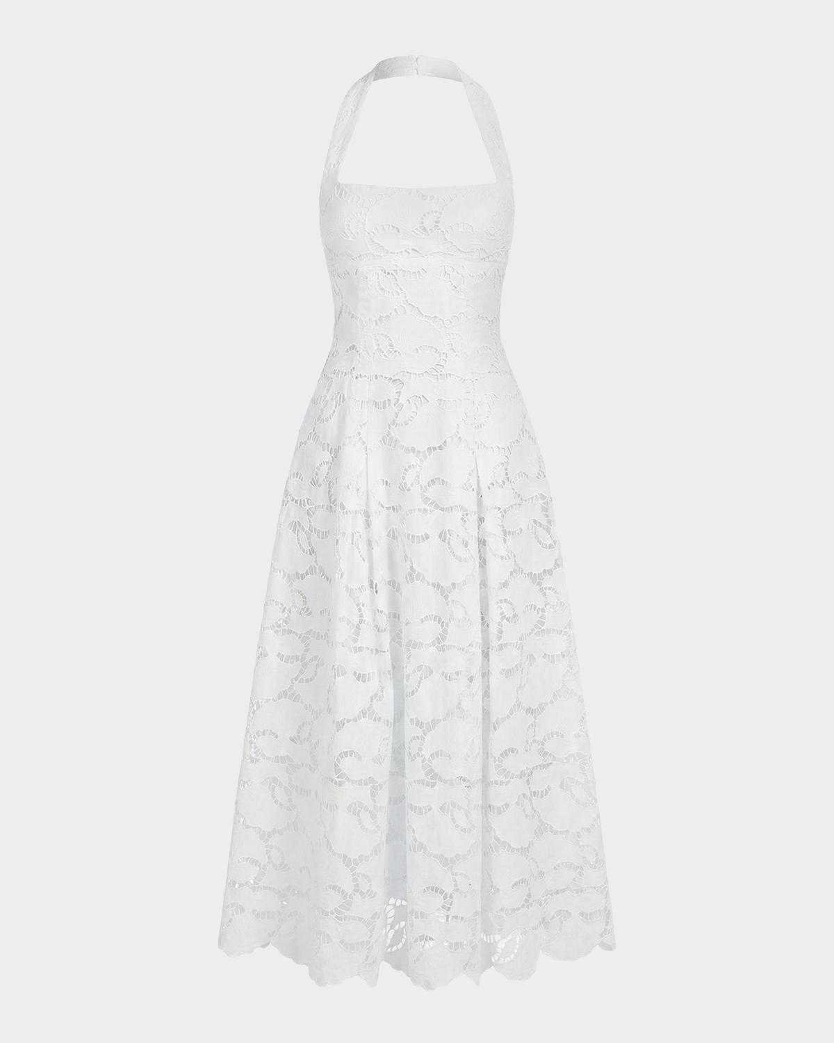 NICHOLAS Elisabeth Pleated Lace Halter Midi Dress