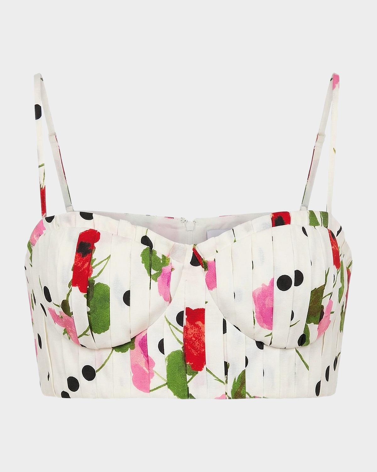 NICHOLAS Crina Pleated Floral-Print Crop Top