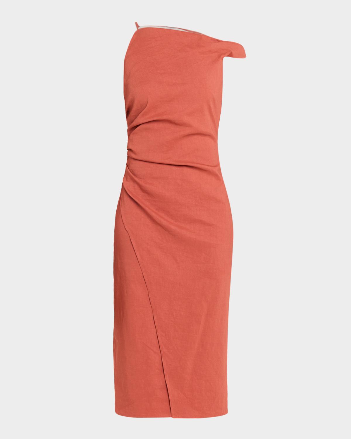 A.L.C. Lyra Draped Linen-Blend Midi Dress