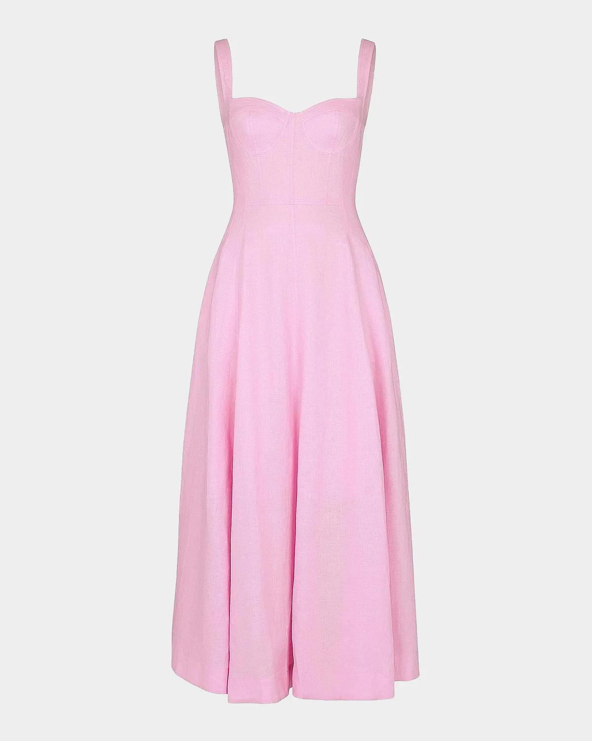 NICHOLAS Anya Sweetheart Linen Midi Dress