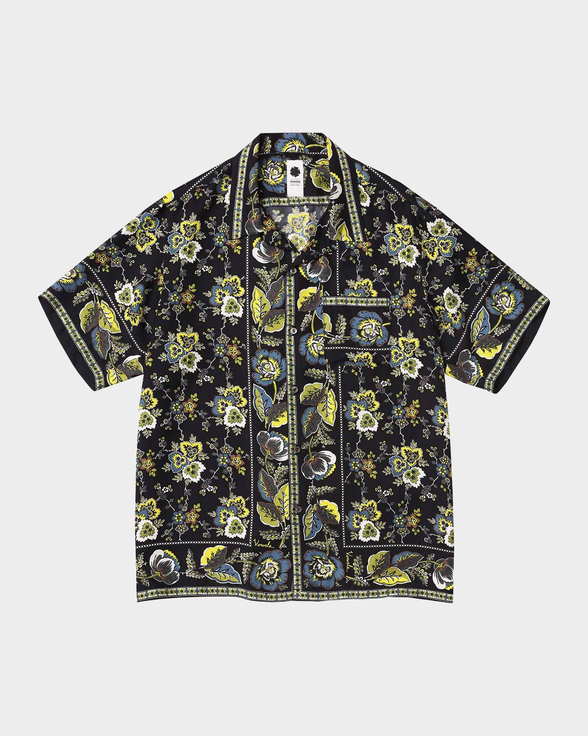 vowels Men's Silk Scarf-Pattern Short-Sleeve Shirt