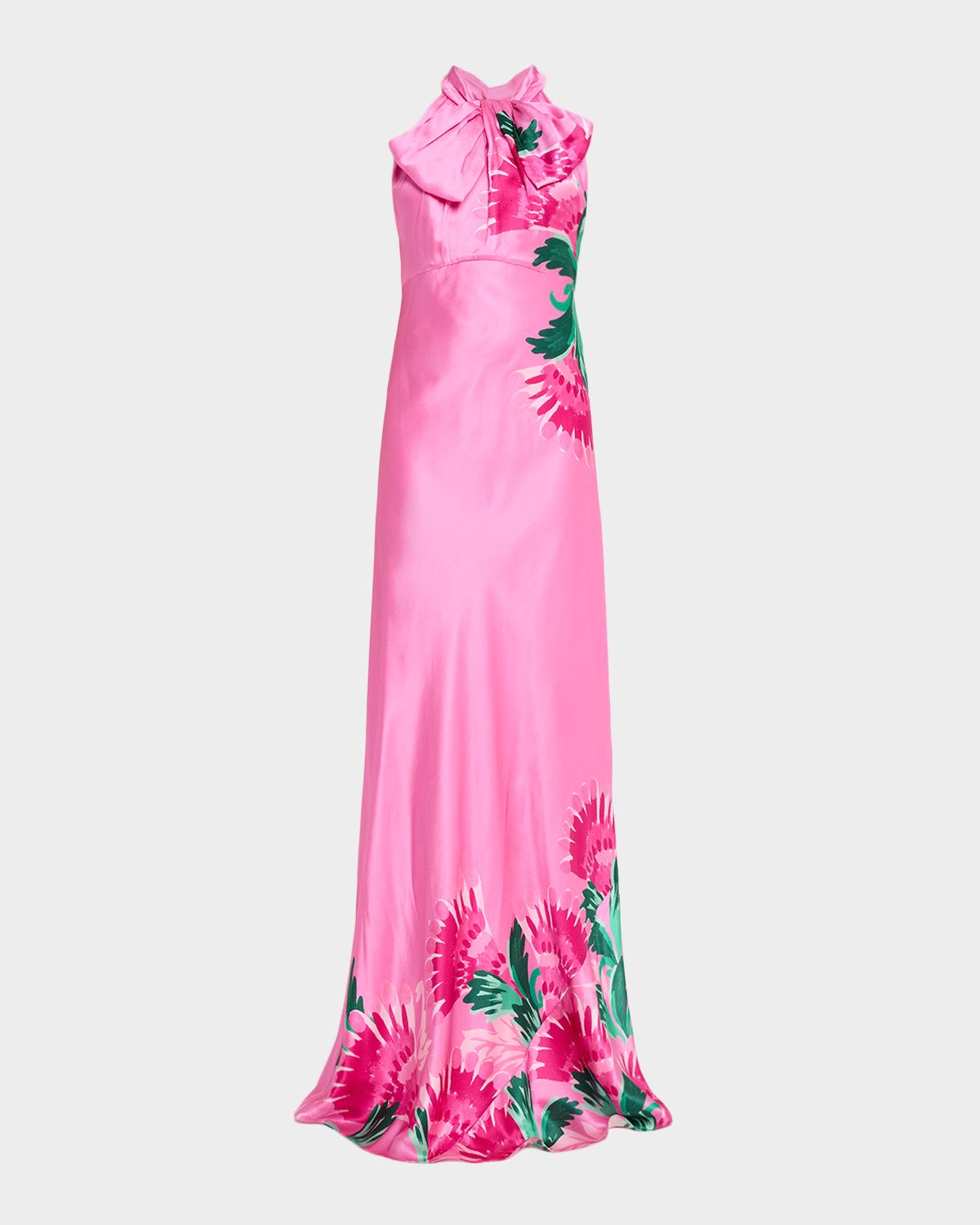 Saloni Suzette Tie-Neck Maxi Dress