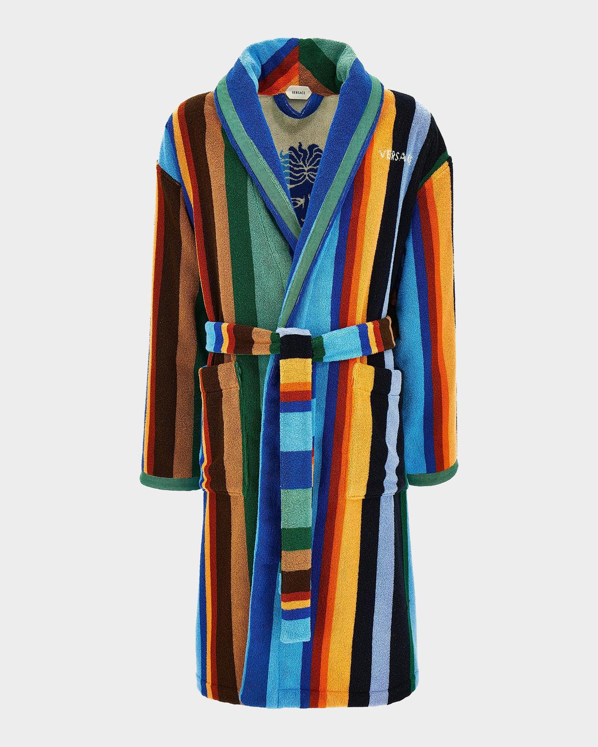 Versace Men's Medusa Jacquard Striped Terry Robe