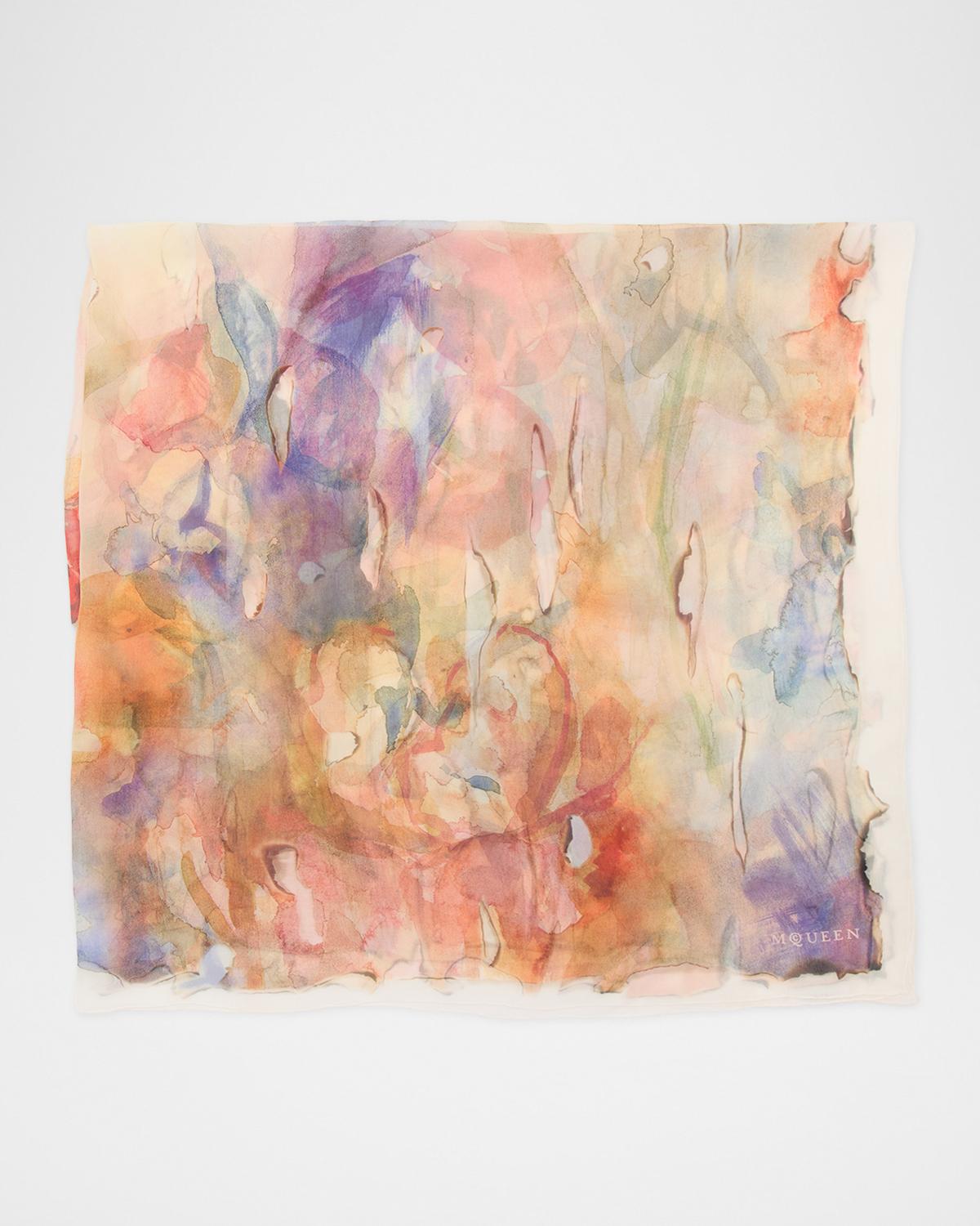 McQueen Painted Flora Silk Scarf