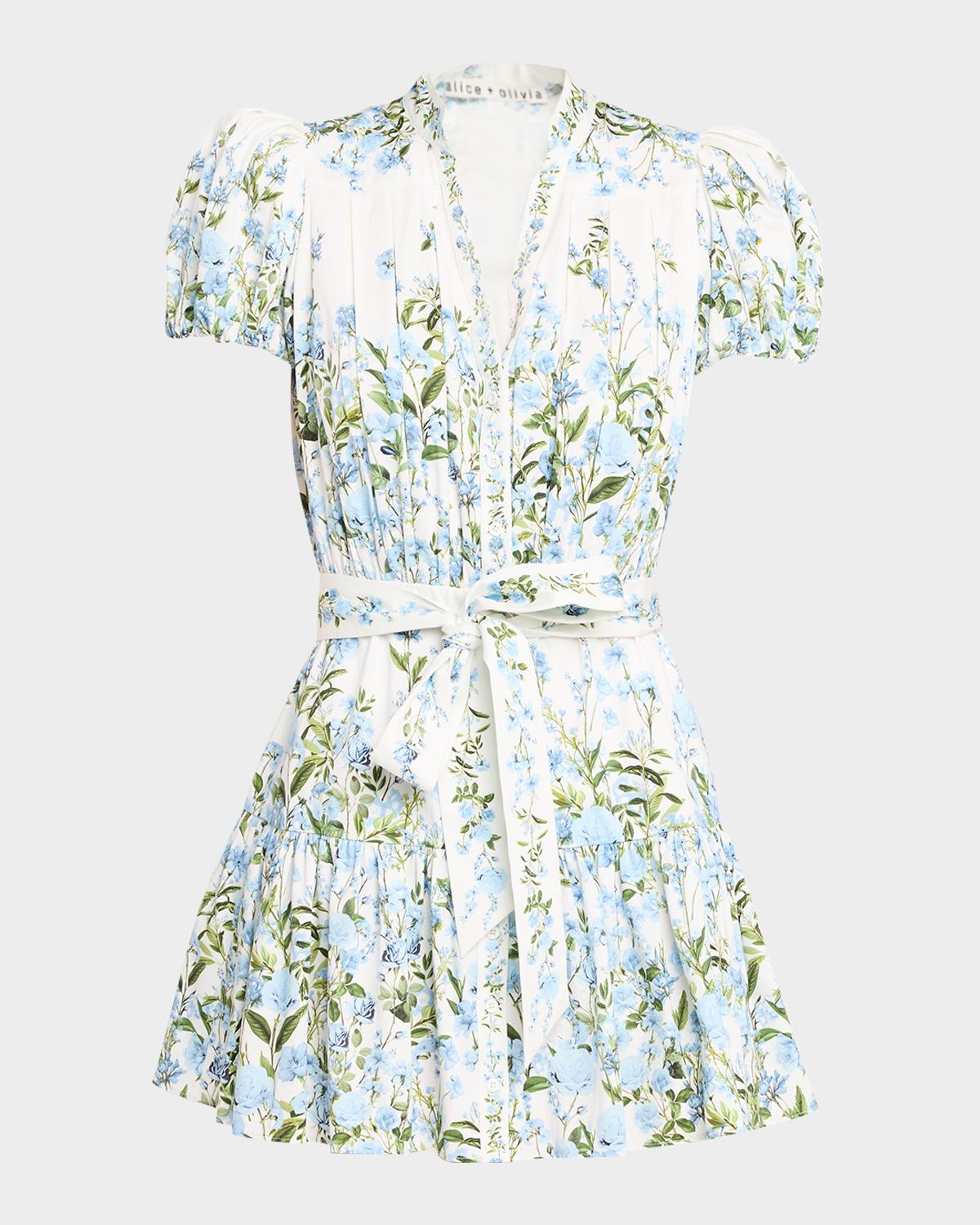 ALICE + OLIVIA Cora Short-Sleeve Tiered Mini Shirtdress