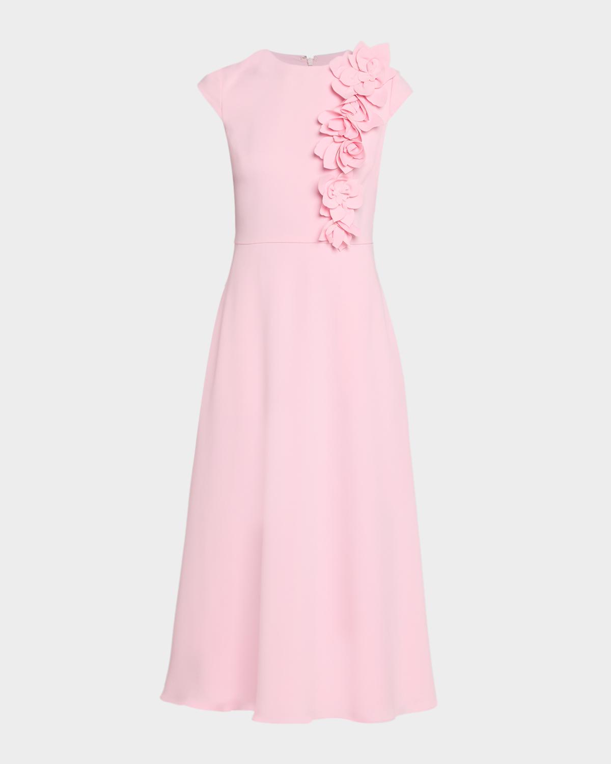 Badgley Mischka Floral Applique Stretch Crepe Midi Dress