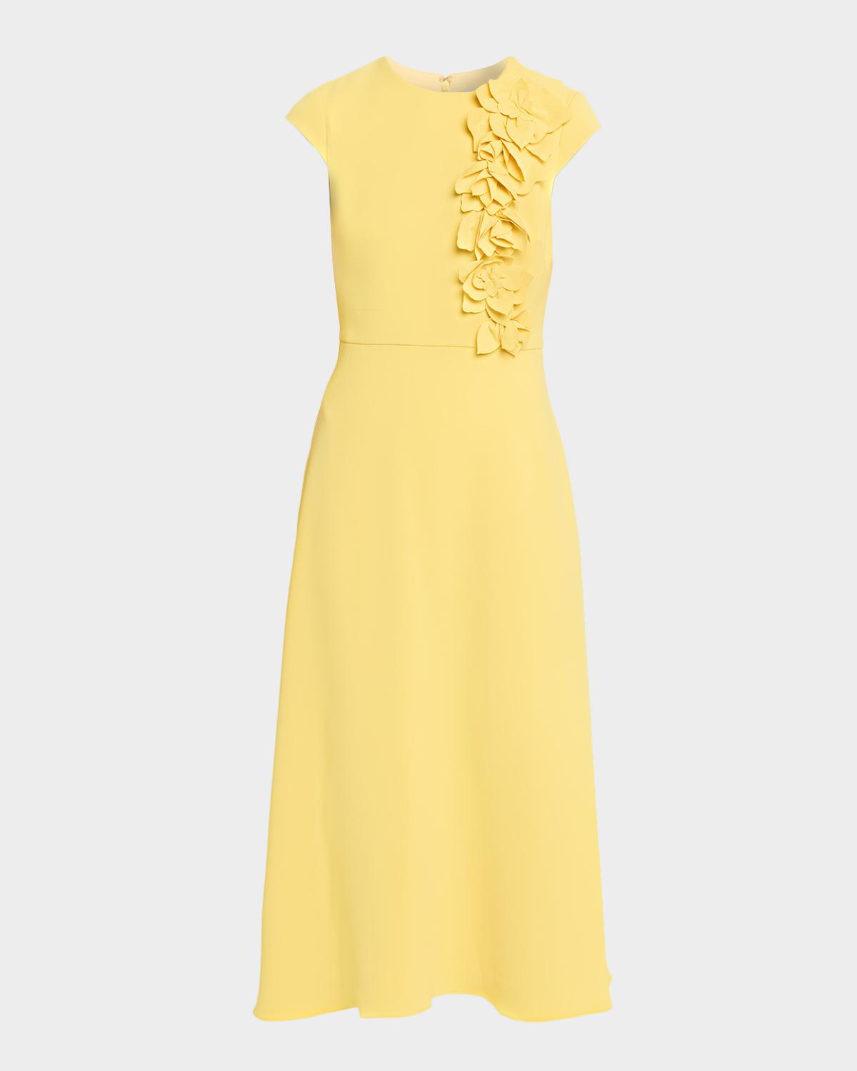 Badgley Mischka Floral Applique Stretch Crepe Midi Dress