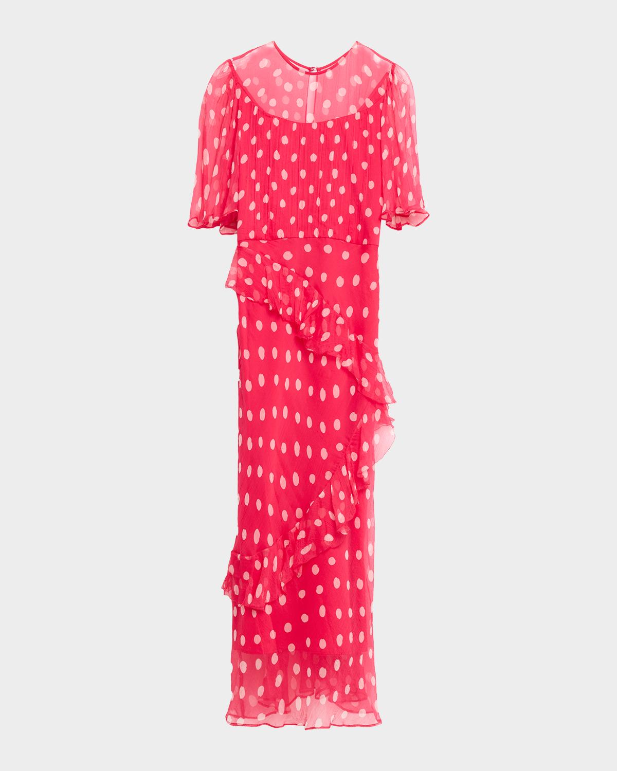 Saloni Vida-E Polka Dot Frill Midi Dress