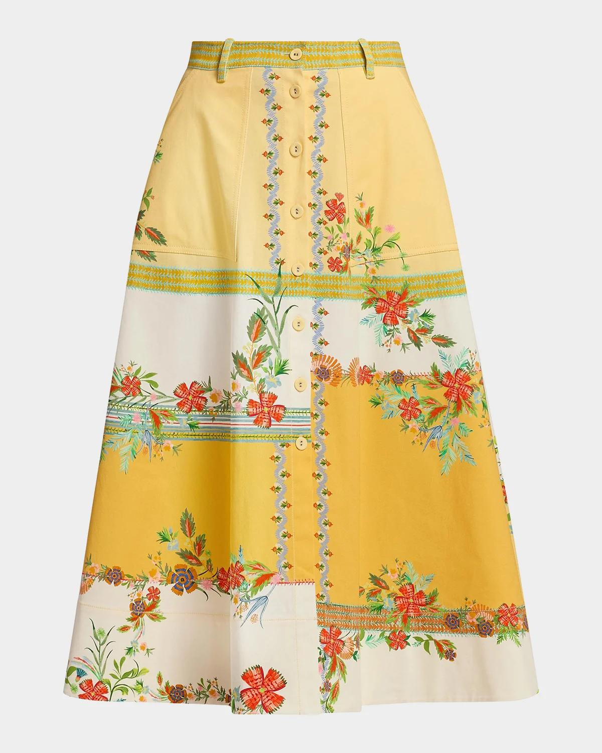 Saloni Kali-C Floral Stripe A-Line Midi Skirt