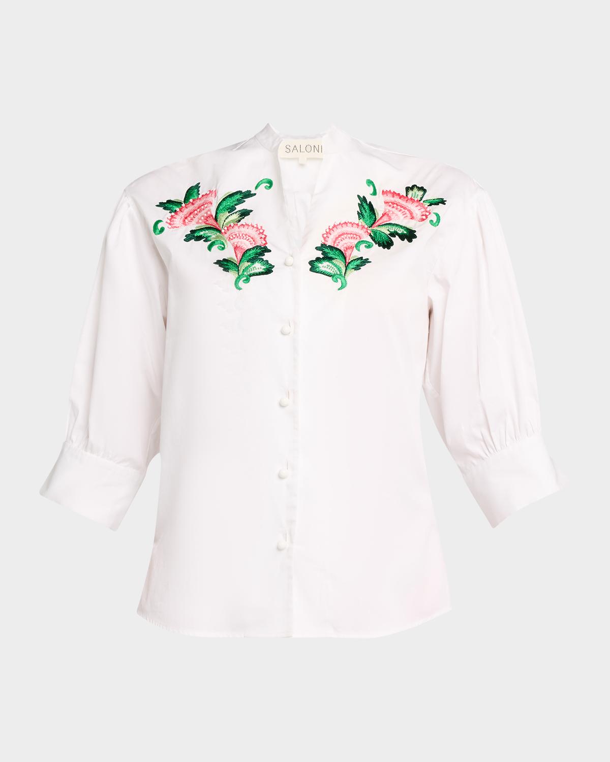 Saloni Tavi-B Embroidered Puff-Sleeve Shirt
