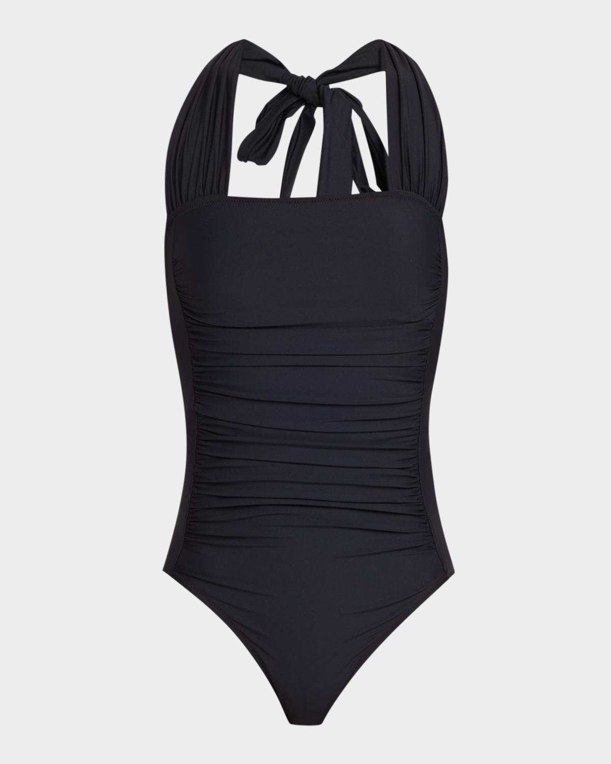 Johnny Was Ruched Halter One-Piece Swimsuit