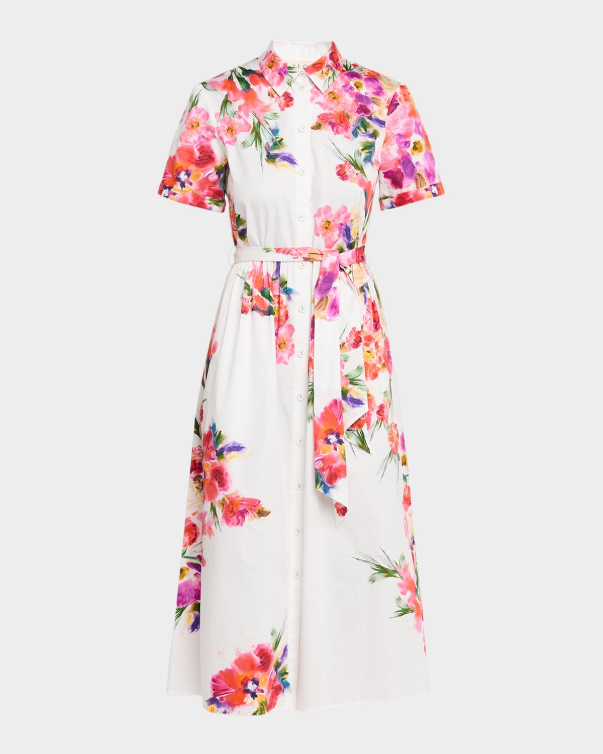 Saloni Vivienne Printed Short-Sleeve Shirtdress