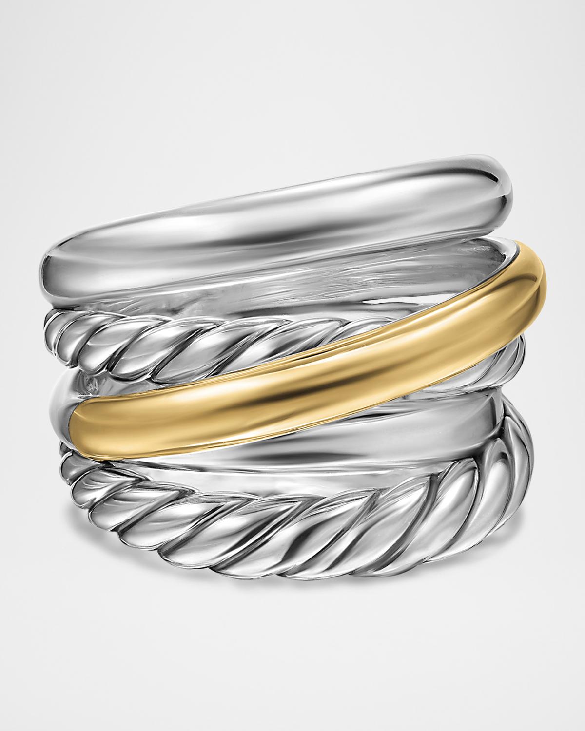 Crossover 5 Row Ring in Silver and 14K Gold