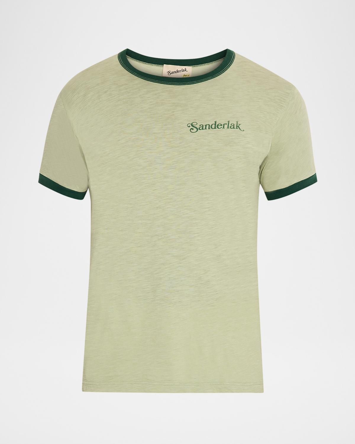 Sanderlak Men's Contrast-Rib Logo Crewneck T-Shirt