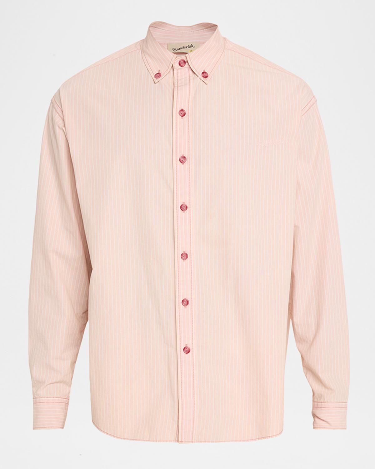 Sanderlak Men's Stripe Poplin Oversized Button-Down Shirt