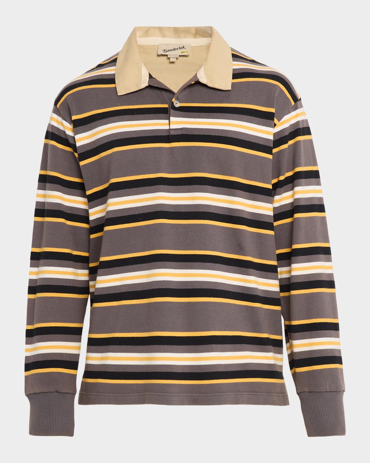 Sanderlak Men's Rugby Striped Polo Shirt