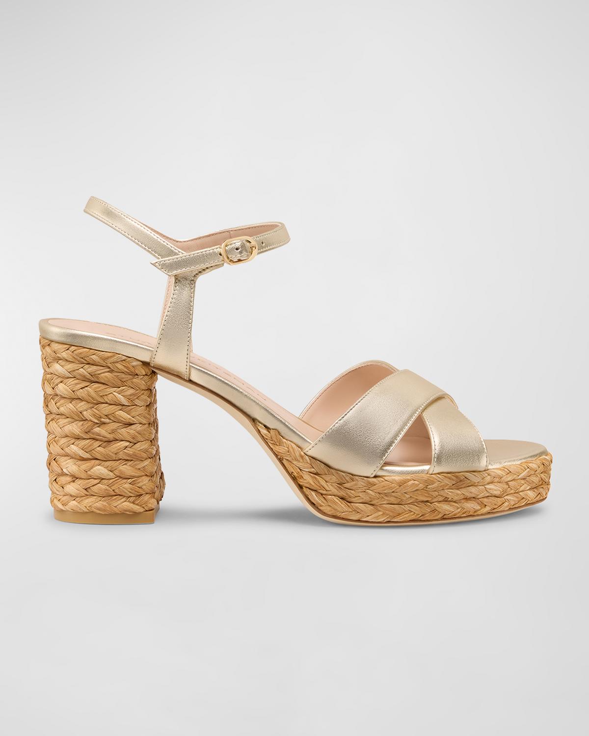 Stuart Weitzman 80mm Dayna Metallic Leather Platform Sandals