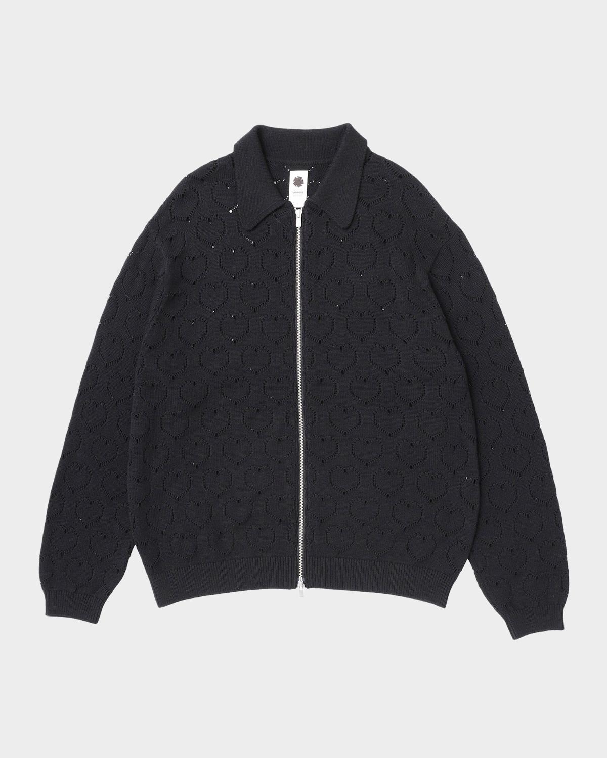 vowels Men's Eyelet Knit Zip-Up Blouson